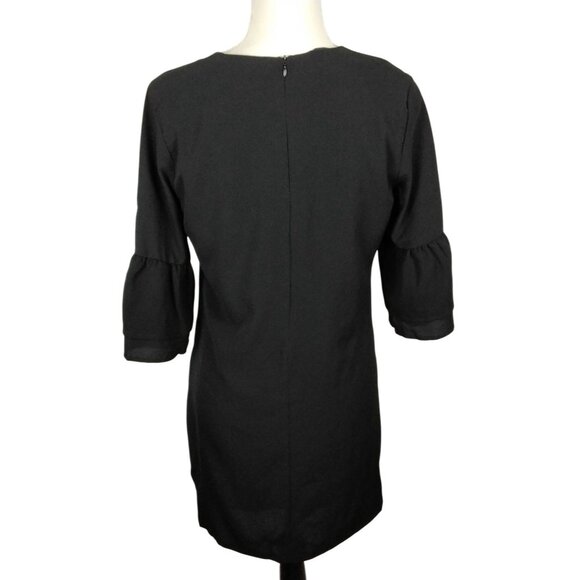 Womens Black Bell Sleeve Shift Small Mini Dress V-Neckline Party Cocktail Sexy - Picture 5 of 10